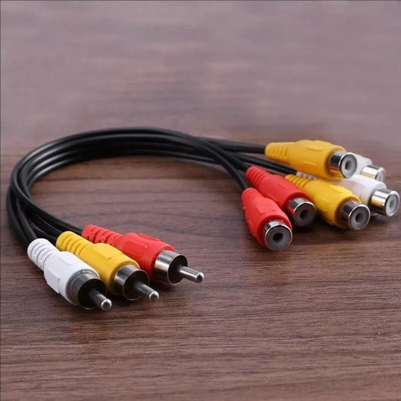 3RCA Male Jack to 6 RCA Female Plug Splitter Audio Video AV TV DVD Adapter Cable