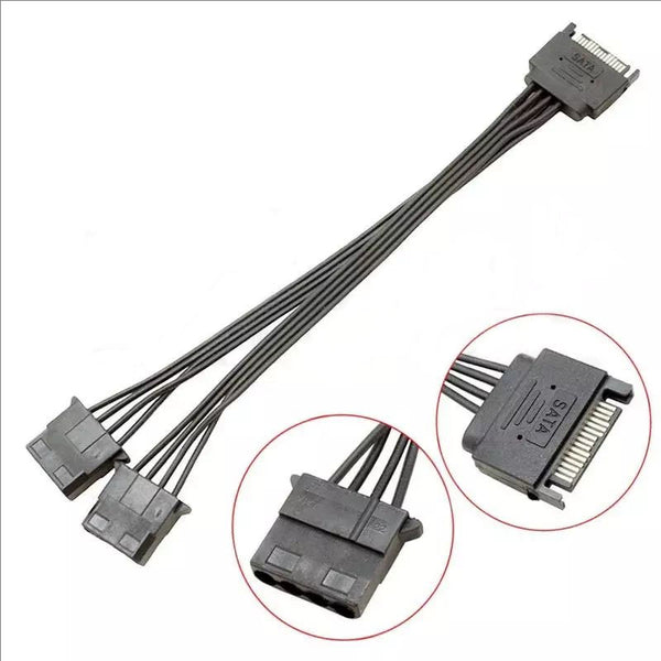 15 Pin SATA Male to 4 Pin Molex 2 Female IDE HDD Power Hard Drive Cable