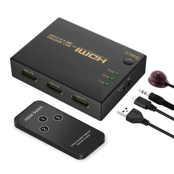 HDMI Switch 3 Way  3 Port IN 1 OUT Remote Control 4K