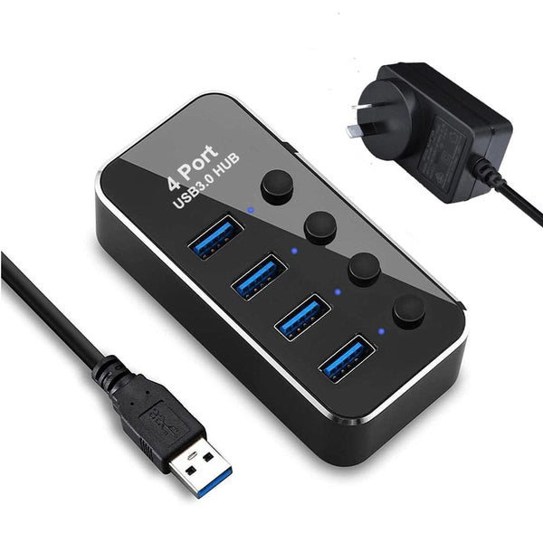 Powered 4 Port  USB 3.0 Hub with Individual Switch and AC Adapter