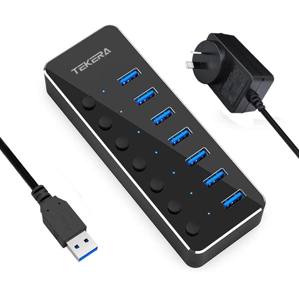 Powered 7 Port  USB 3.0 Hub with Individual Switch and AC Adapter