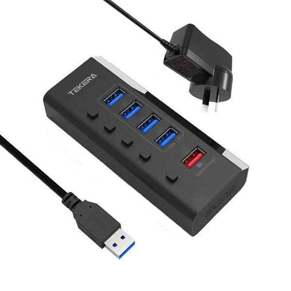 USB 3.0 Hub with 4 USB 3.0 Data Ports and 1 Fast Charging Port Power Supply