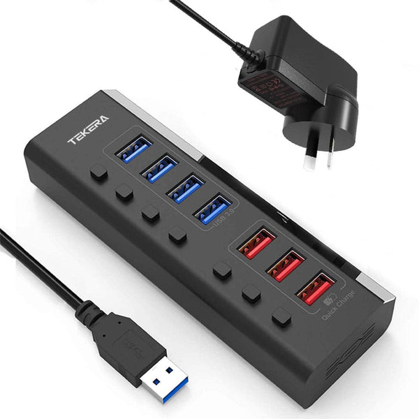 USB 3.0 Hub with 4 USB 3.0 Data Ports and 3 Fast Charging Port Power Supply