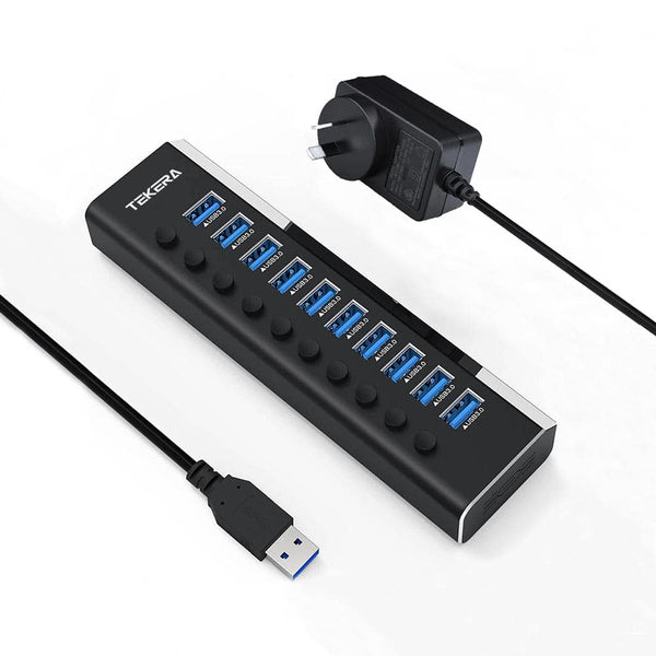 Powered 10 Port  USB 3.0 Hub with Individual Switch and AC Adapter