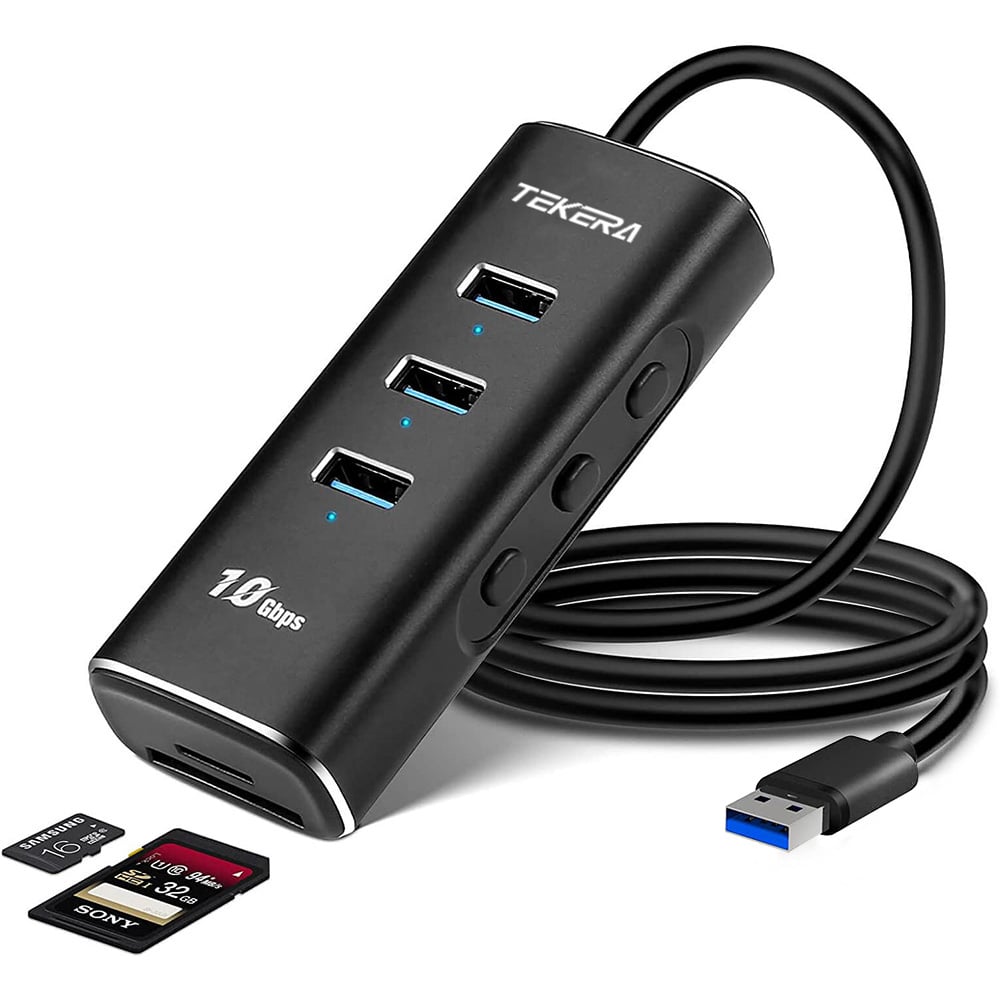 USB 3.1 Gen2 Hub with 3 USB 3.2 10Gbps Data Ports, SD/TF Card Reader Switches