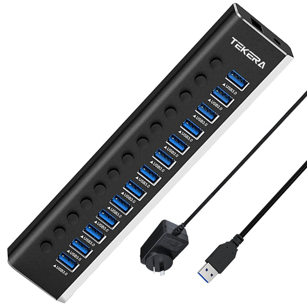 13 port USB3.0 HUB with 12V power Adapter USB Hub Splitter Extension Aluminum AU