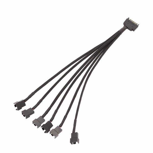 15Pin SATA to 6 x 4-Pin PWM Sleeved Fan Power Adapter Cable