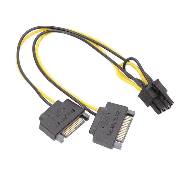 Dual 15-Pin SATA Power To 6-Pin PCIE PCI Express Cable For Video card