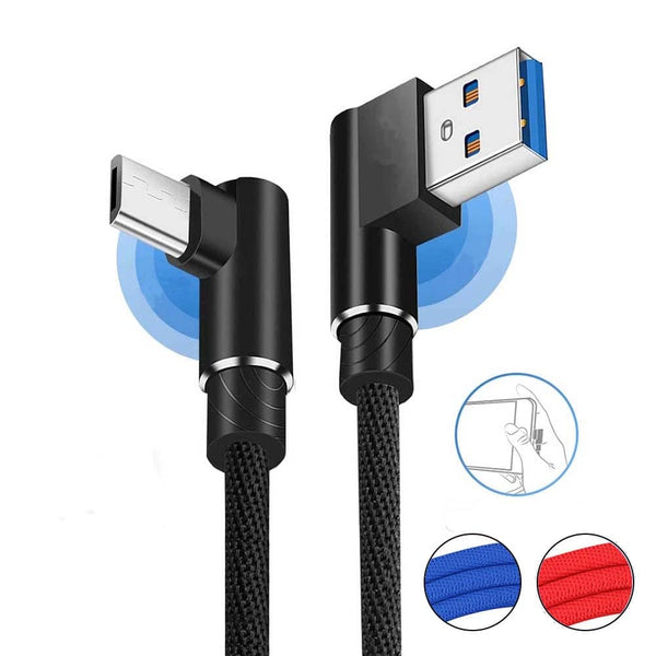 Braided 90° Degree Angle Micro USB Fast Data Charging Android Cable 30cm