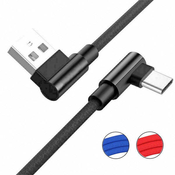 Braided 90° Degree Angle USB C Type C Fast Data Snyc Charger Charging Cable 2m