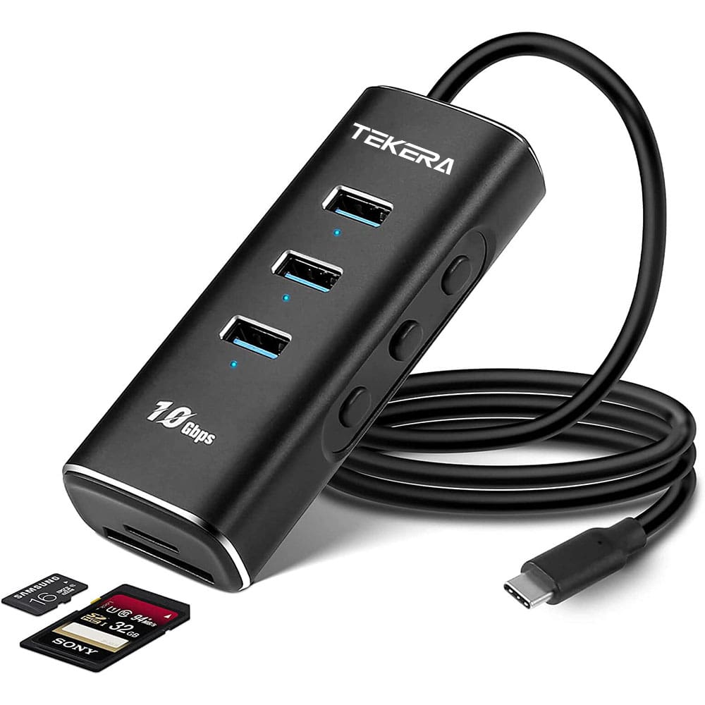 USB C Hub with 3 USB 3.2 Gen 2 10Gbps Data Ports, SD/TF Card Readers  Switches