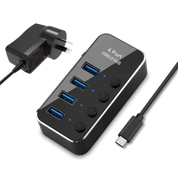 USB3.1 USB-C to USB 3.0 4-Port Hub Type-C Adapter with Powered AC