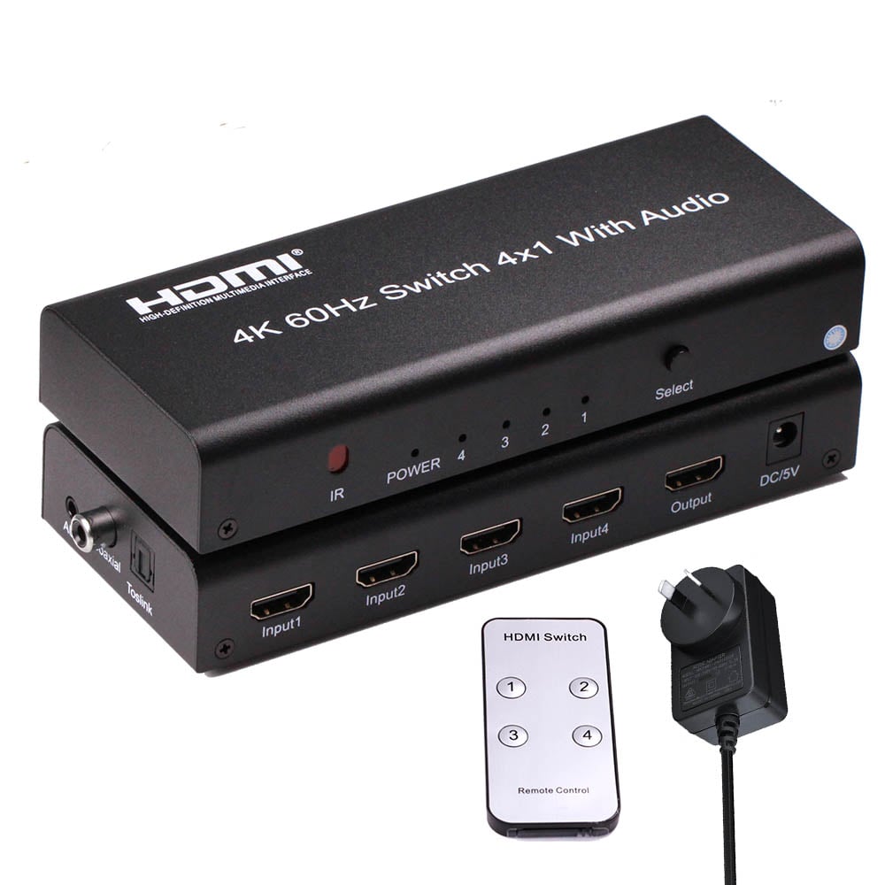 HDMI 2.0 Switch 4 to1 AL support 3D 4K@60Hz with remote control 4 in 1 out splitter AU