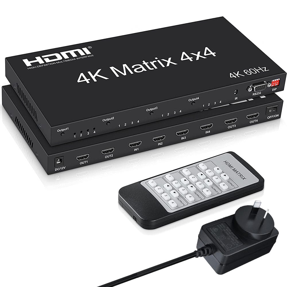 4K@60Hz HDMI2.0 Matrix 4x4 Switcher Splitter 4 in 4 Out with RS232 Control and 18Gbps 3D