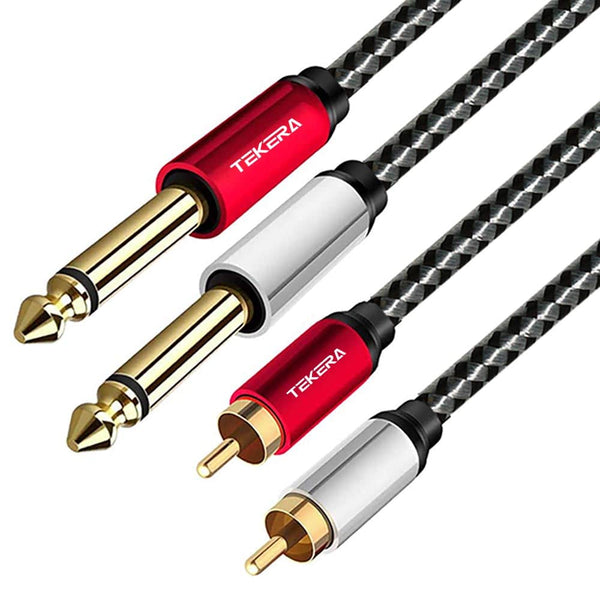 Dual 6.35mm 1/4 TS Mono Male to Dual 2 RCA Male Adapter Audio Cable